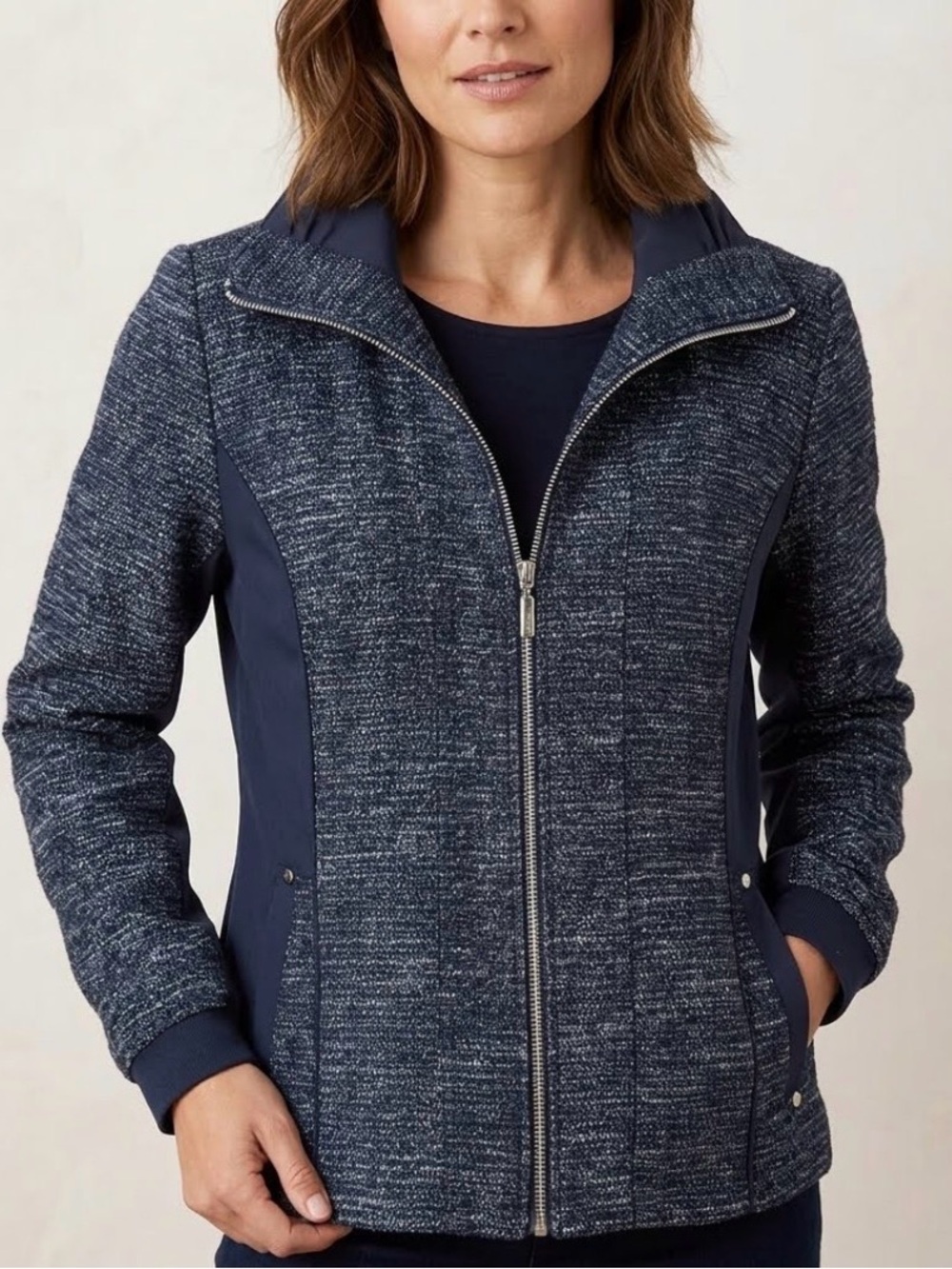 Christopher & Banks Navy Tweed Blazer/Jacket with silver metallic thread